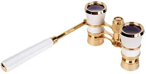 Бинокль театральный Veber Opera БГЦ 3x25, бело-золотистый, лорнет, изображение 1