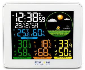 Метеостанция Explore Scientific с цветным экраном и тремя датчиками, белая, изображение 2